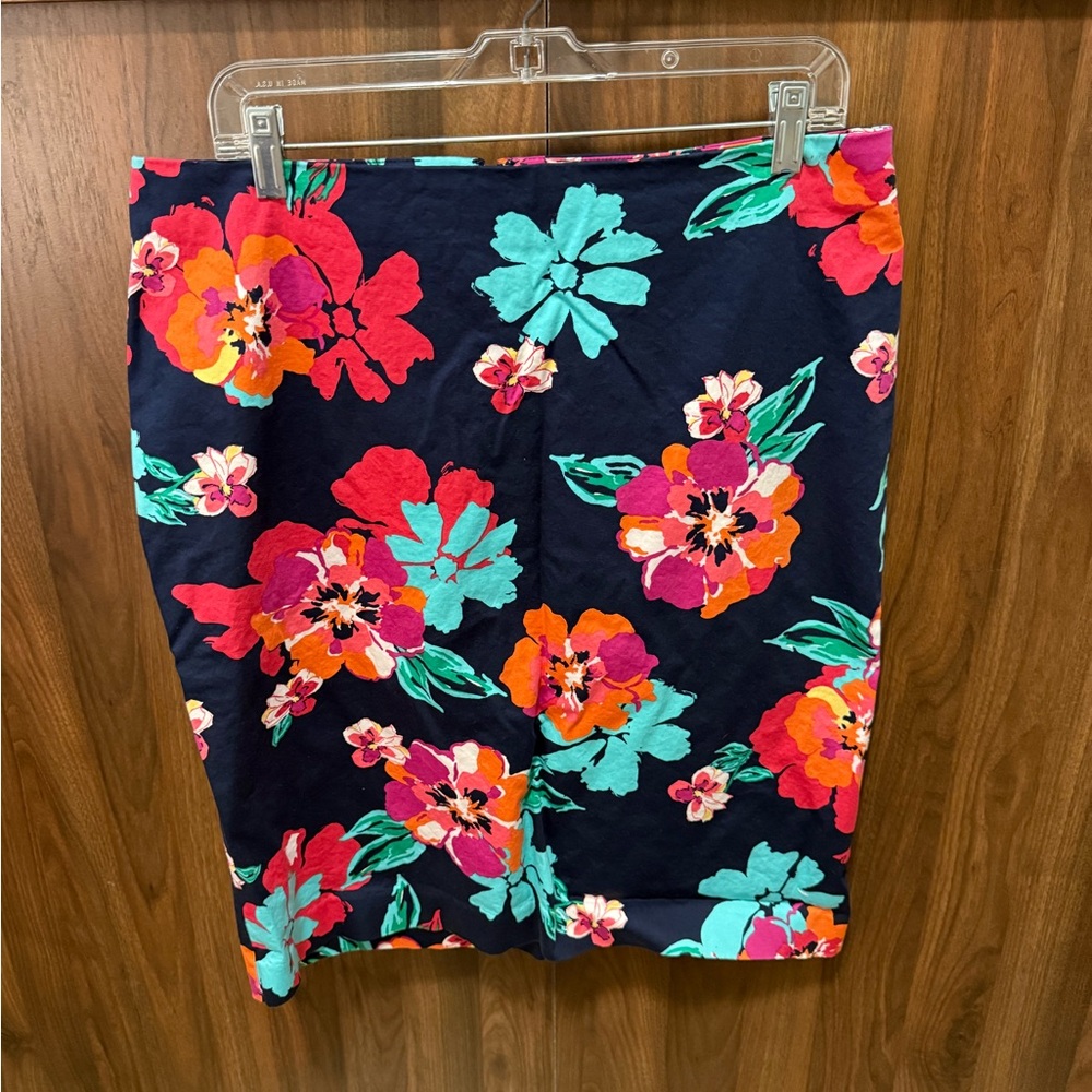 Talbots Navy Pencil Skirt with Bright Floral Print